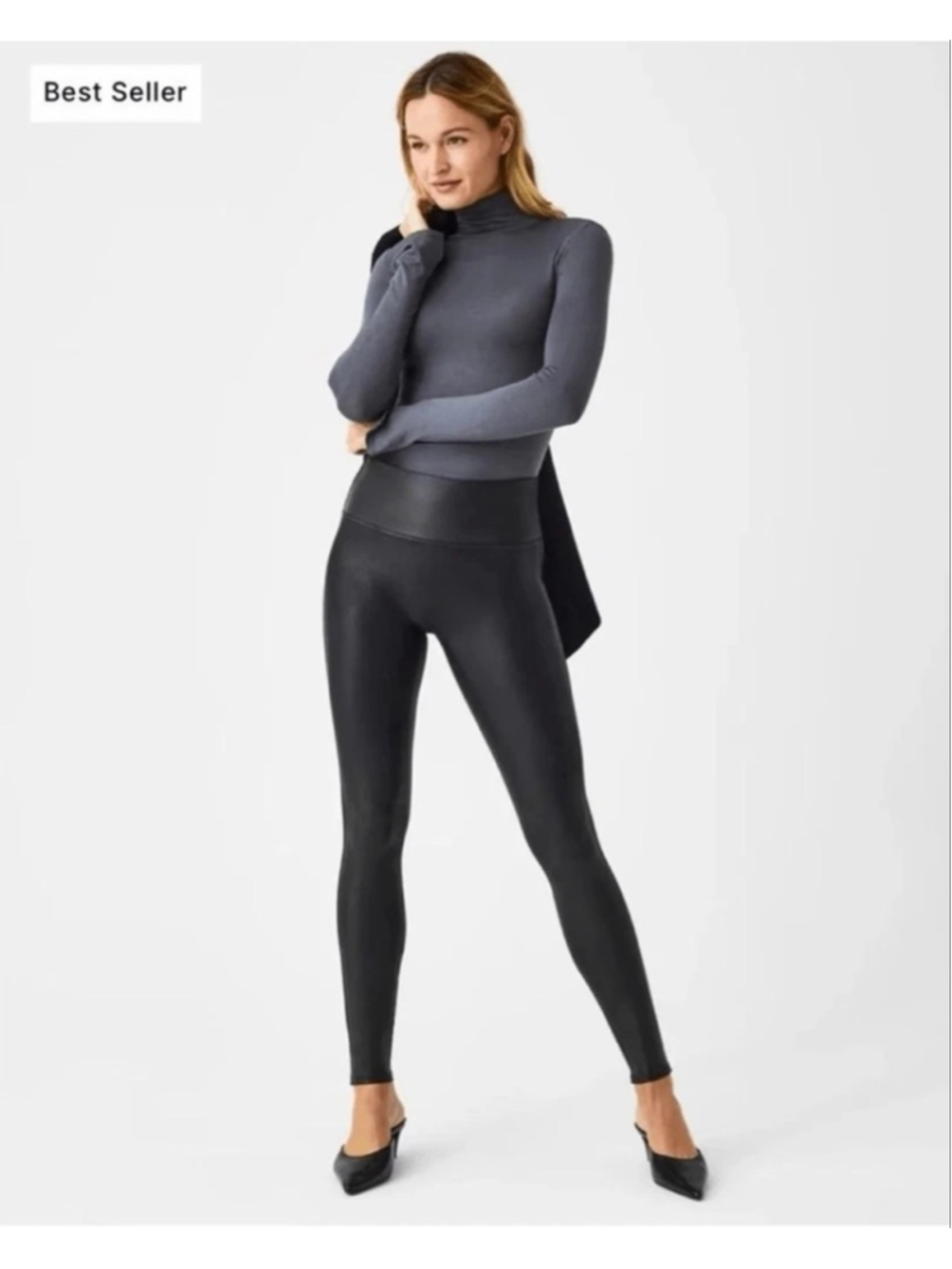 SPANX Black Coated Leggings Women’s 2X Petite High Rise Skinny Pull On Pants